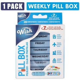 Weekly Pill Organizer with 28 Compartments - Detachable, Sealed Medicine Storage Box for Pills & Candy - White/Blue
